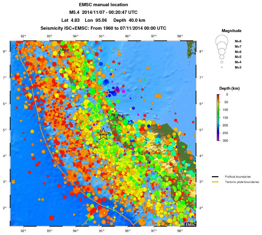 regional depth historical seismicity
