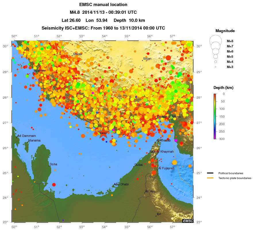 regional depth historical seismicity