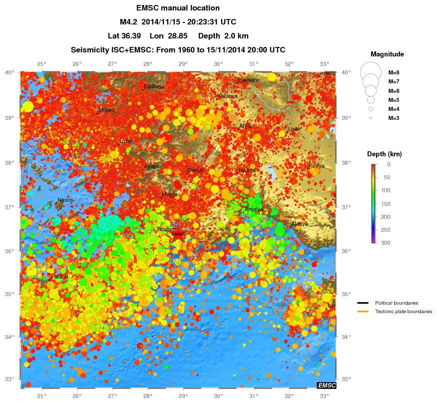 regional depth historical seismicity