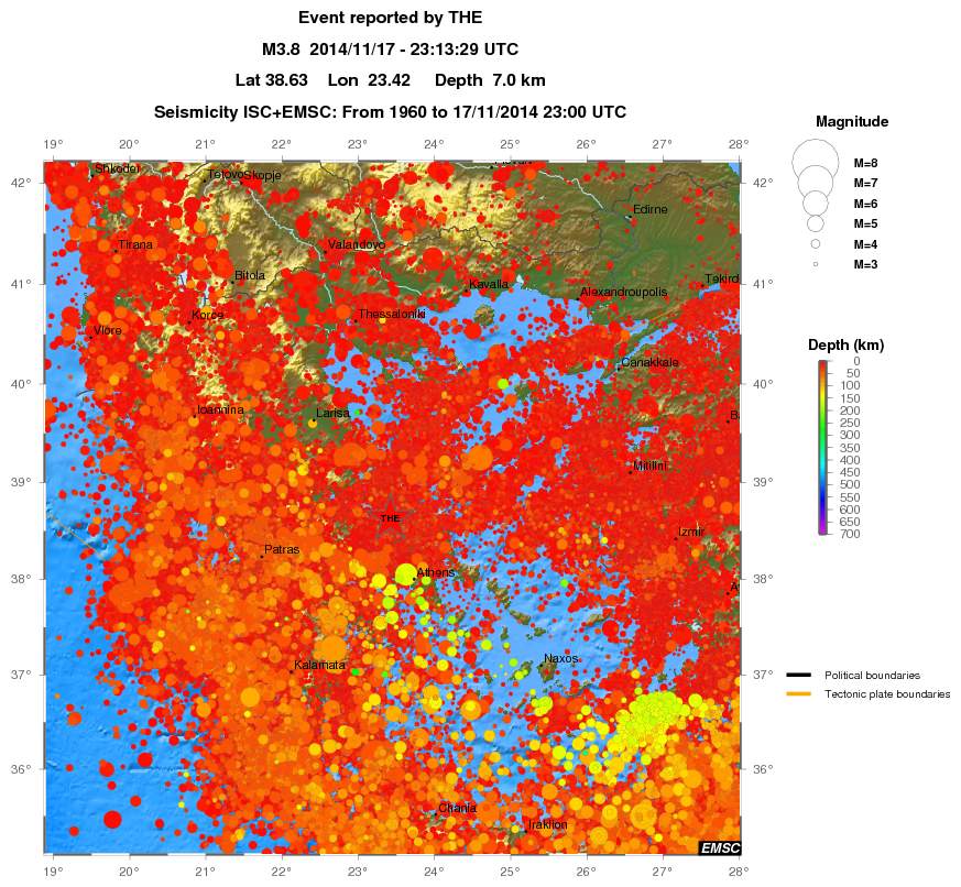 regional depth historical seismicity