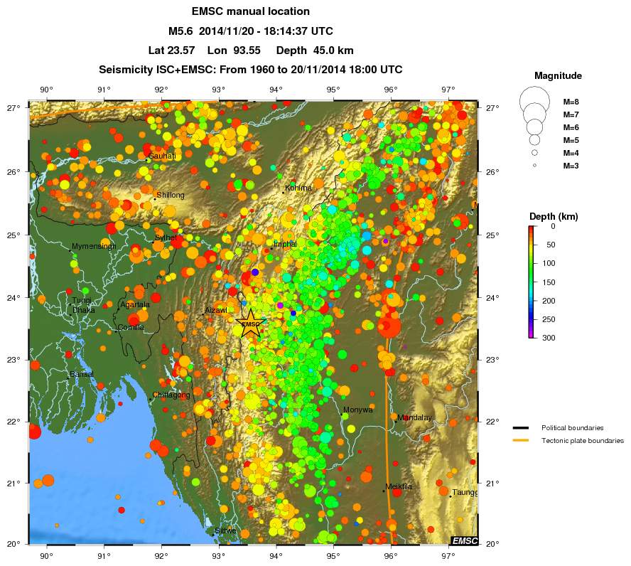 regional depth historical seismicity