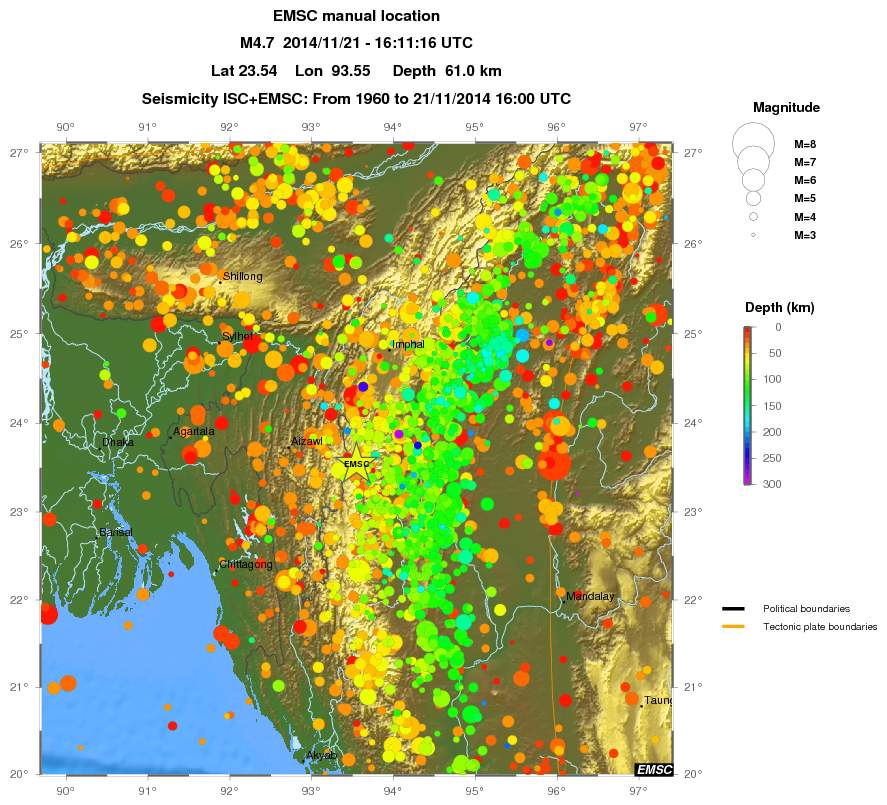 regional depth historical seismicity