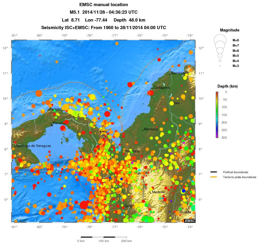 regional depth historical seismicity