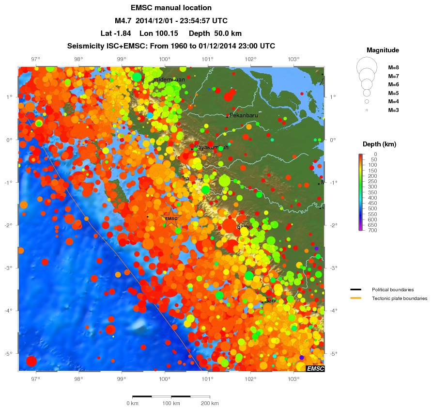 regional depth historical seismicity