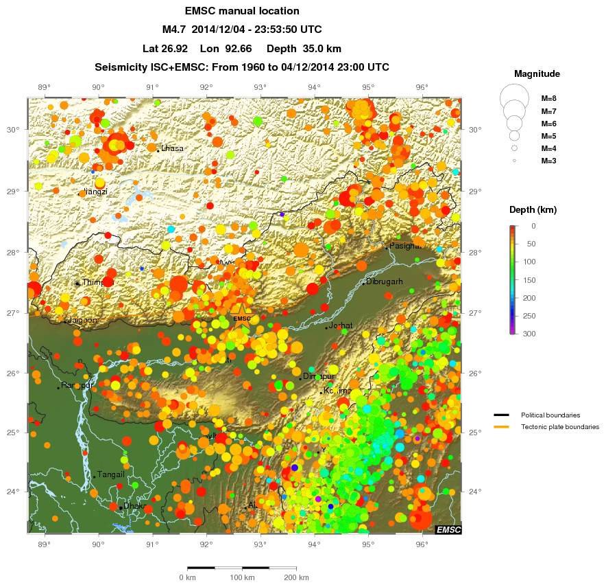 regional depth historical seismicity