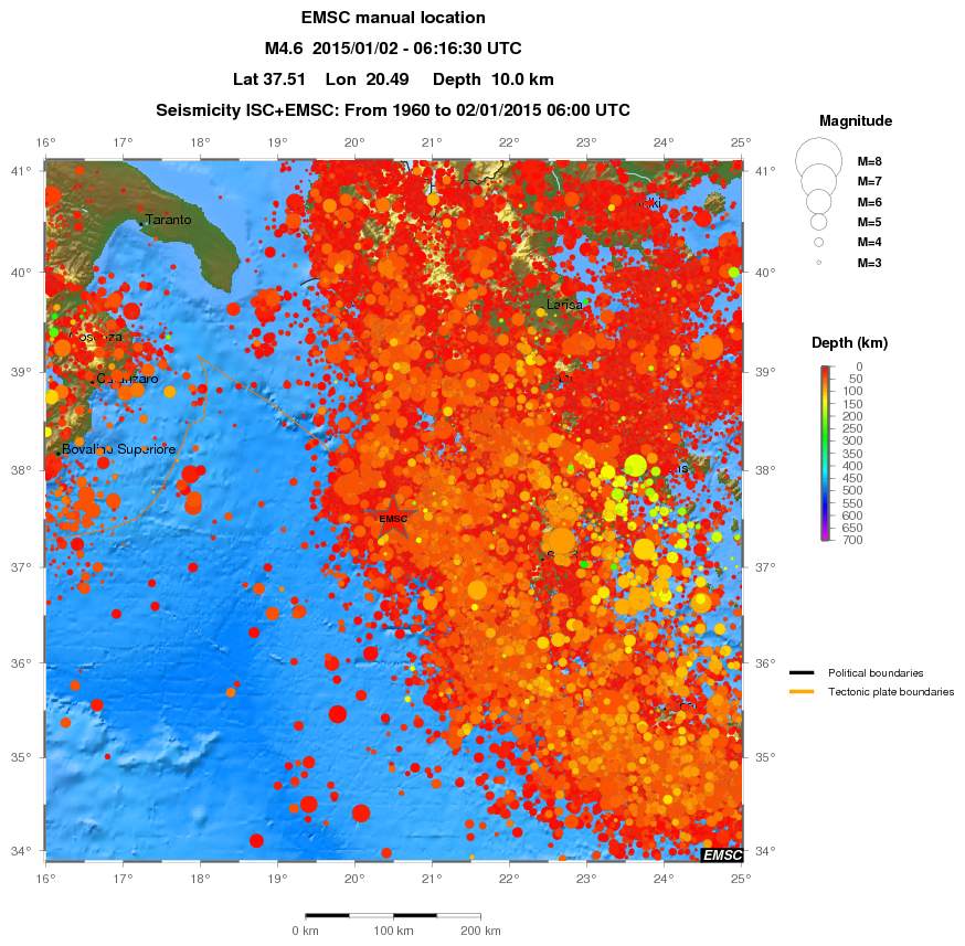 regional depth historical seismicity