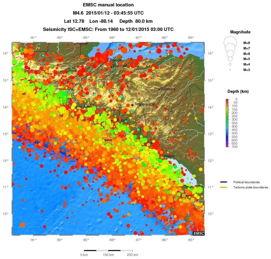 regional depth historical seismicity