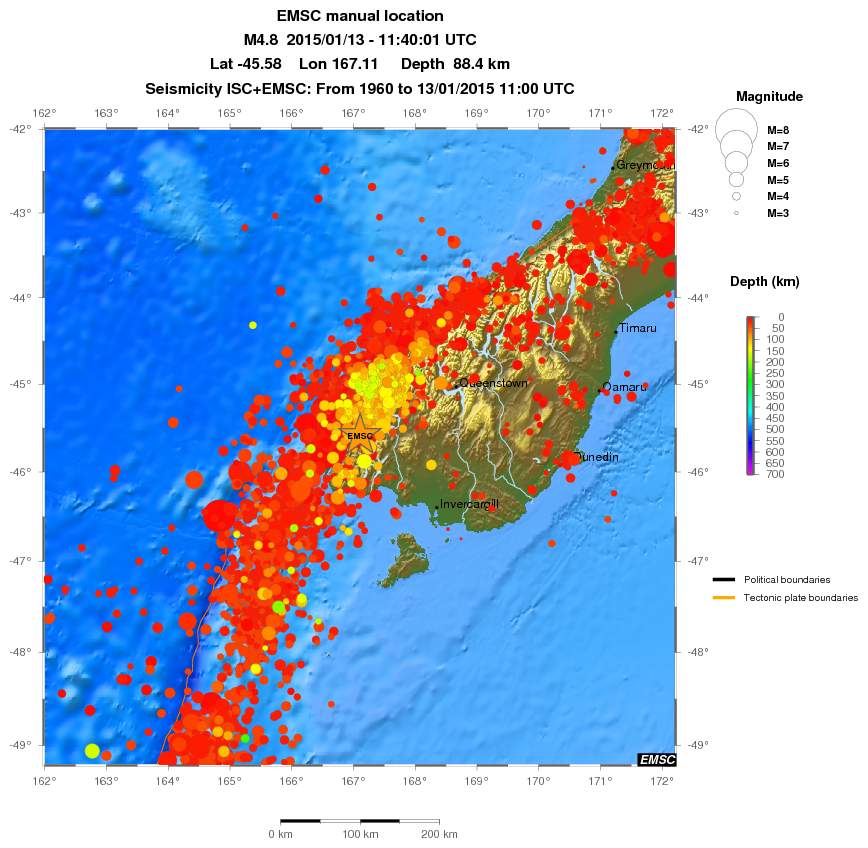 regional depth historical seismicity