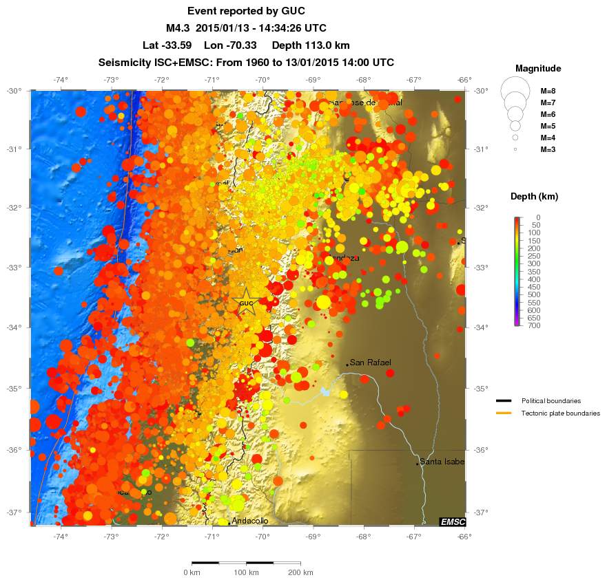 regional depth historical seismicity