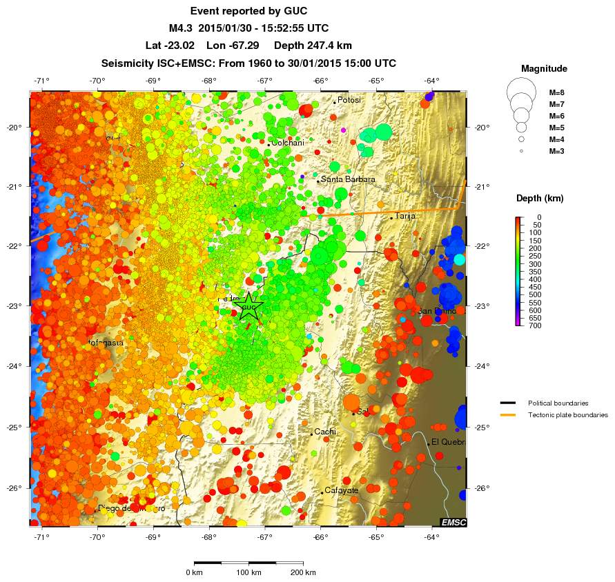 regional depth historical seismicity