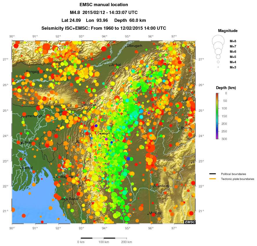 regional depth historical seismicity