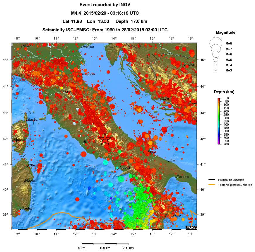 regional depth historical seismicity