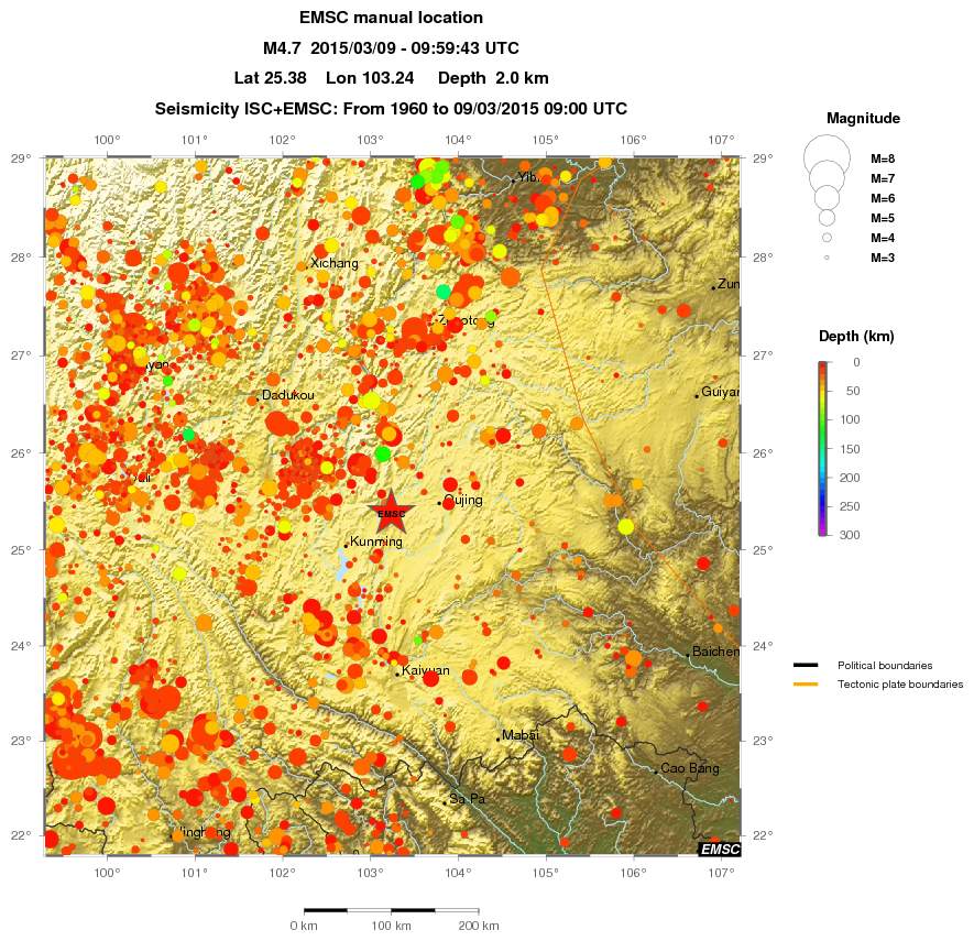 regional depth historical seismicity