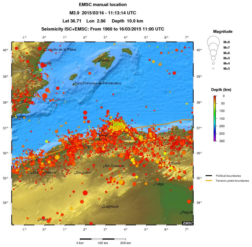 regional depth historical seismicity