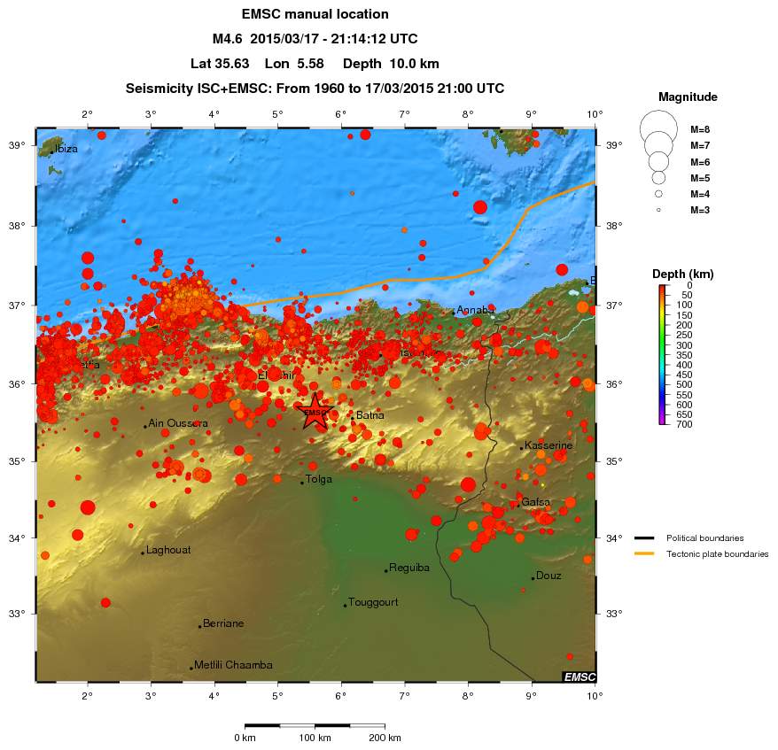 regional depth historical seismicity