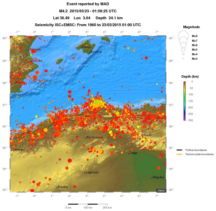 regional depth historical seismicity