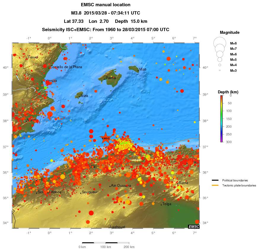 regional depth historical seismicity