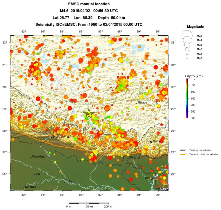 regional depth historical seismicity