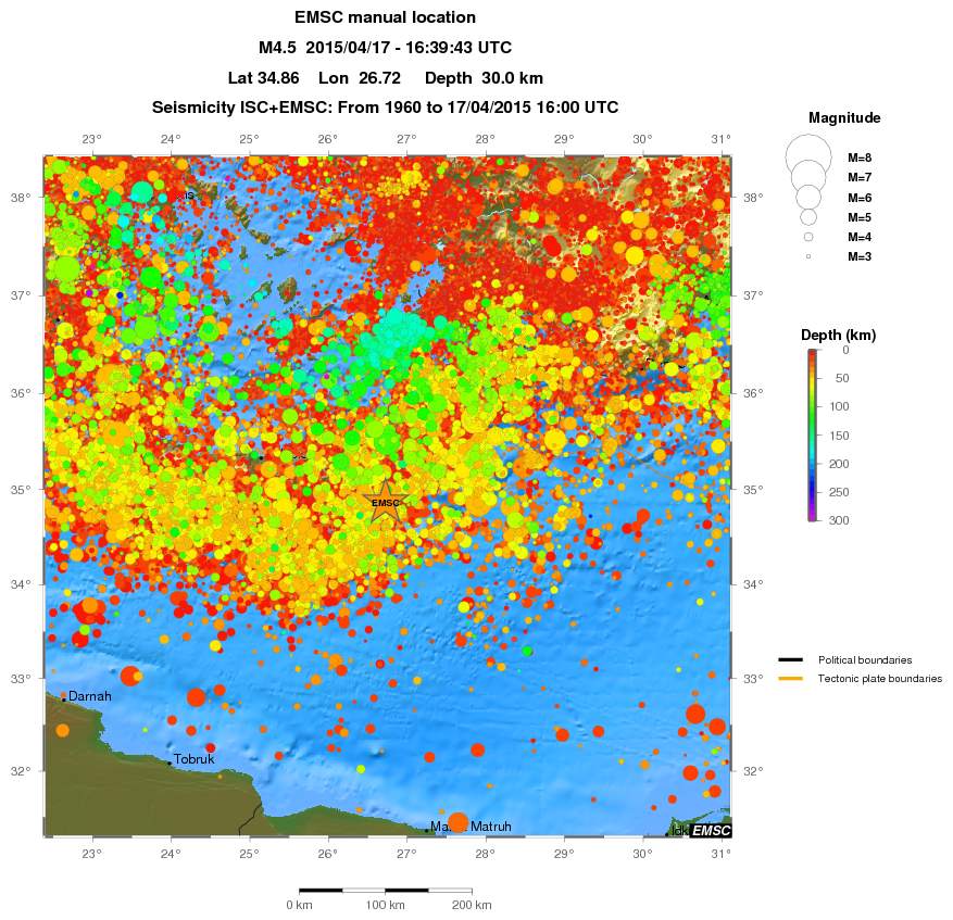 regional depth historical seismicity