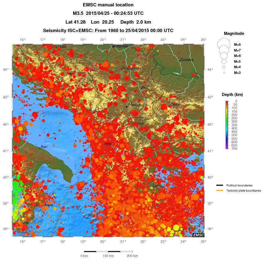 regional depth historical seismicity