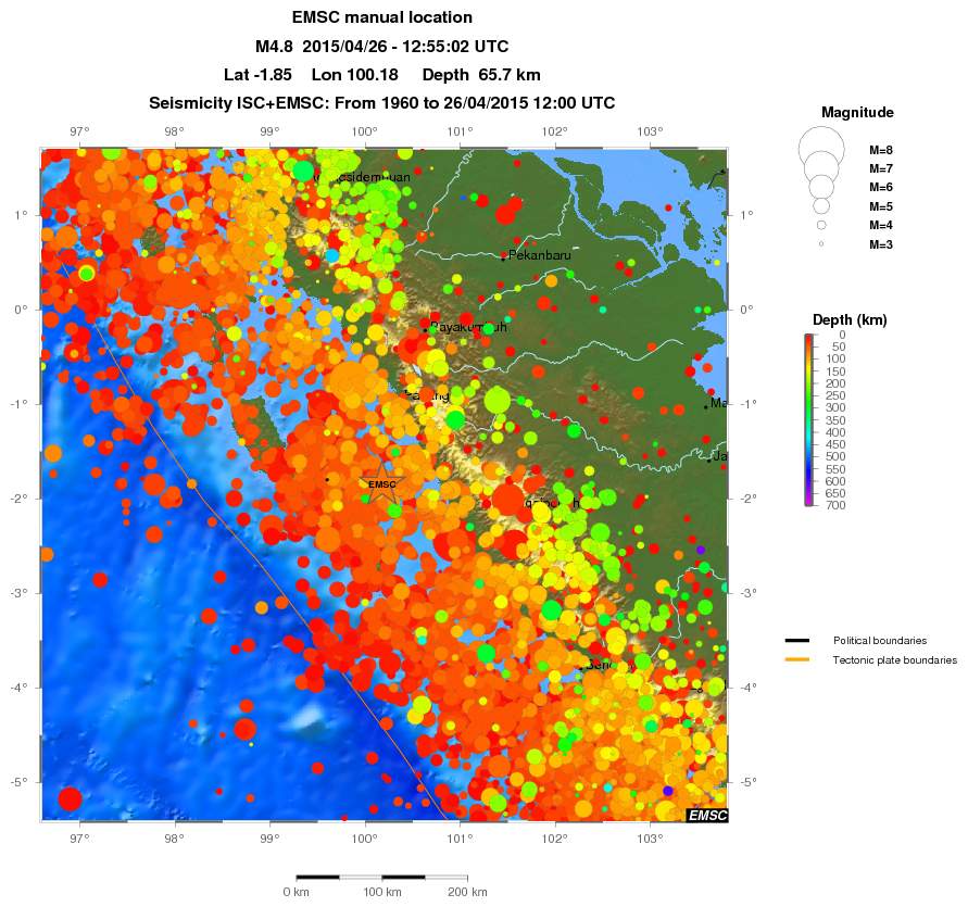 regional depth historical seismicity