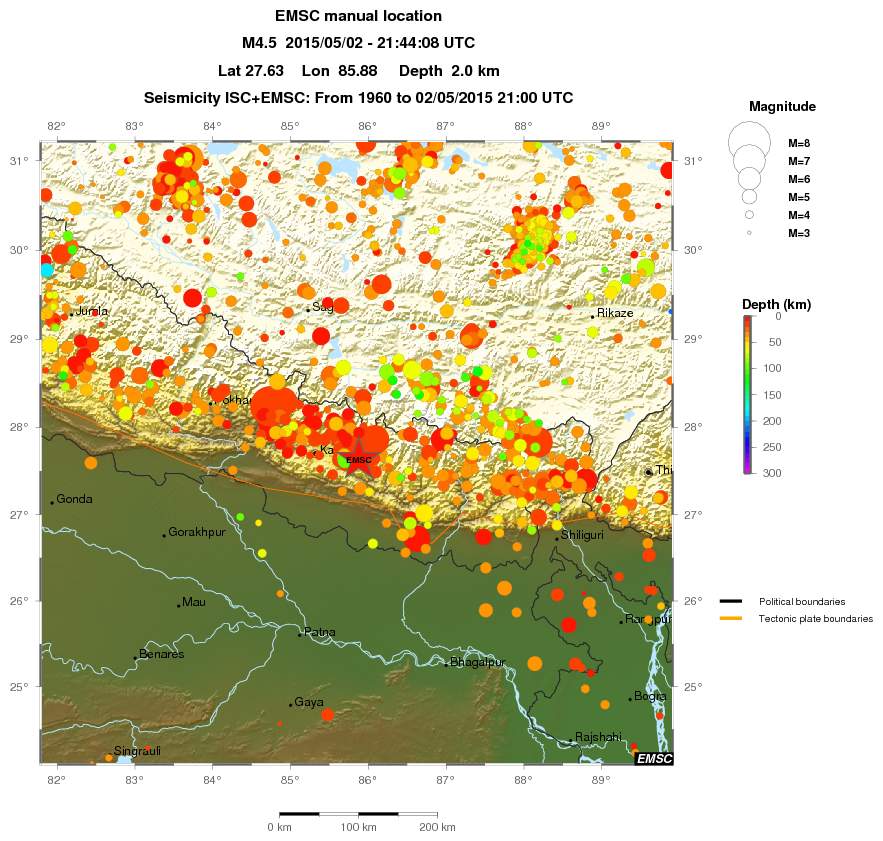 regional depth historical seismicity