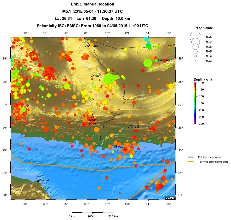 regional depth historical seismicity