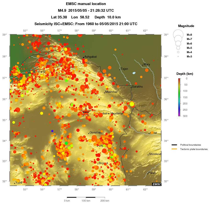 regional depth historical seismicity