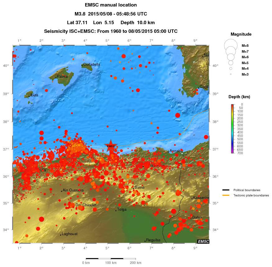 regional depth historical seismicity