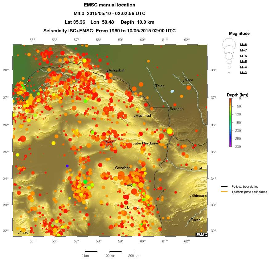 regional depth historical seismicity