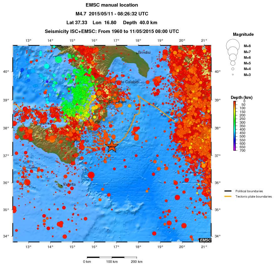 regional depth historical seismicity