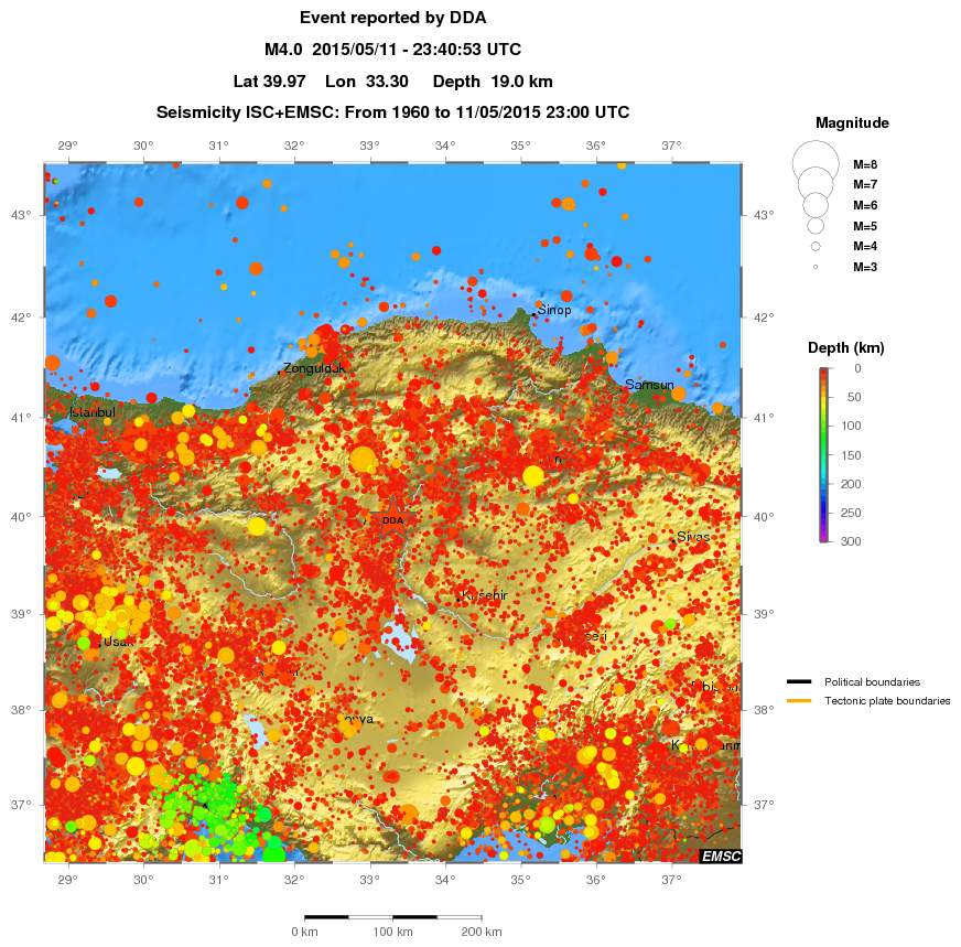 regional depth historical seismicity