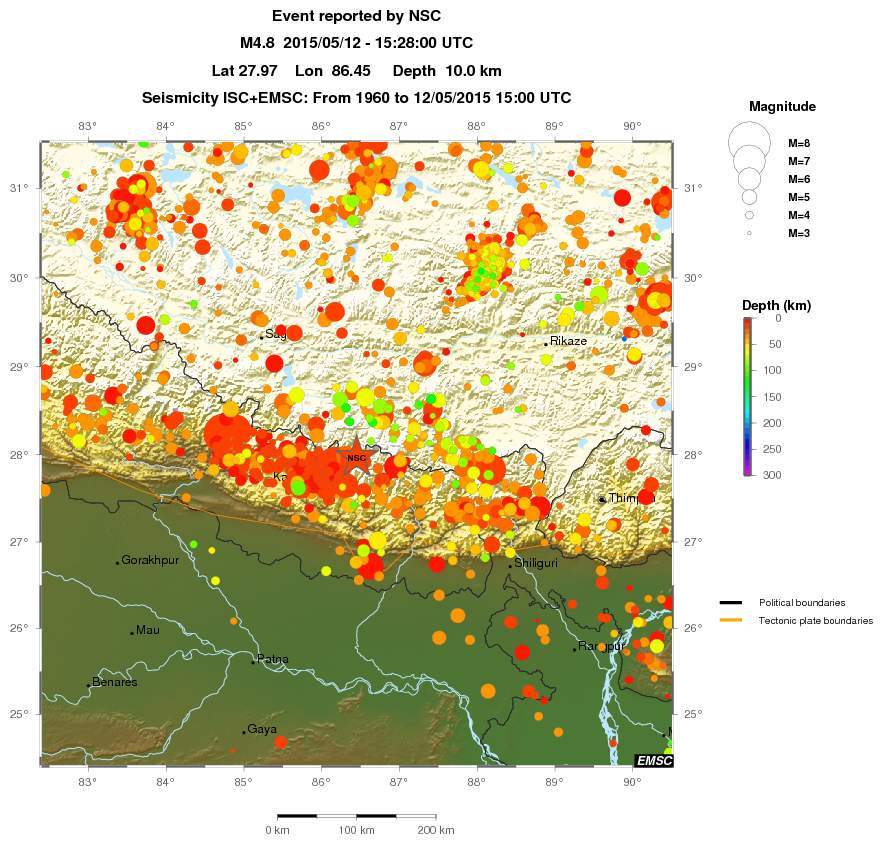regional depth historical seismicity