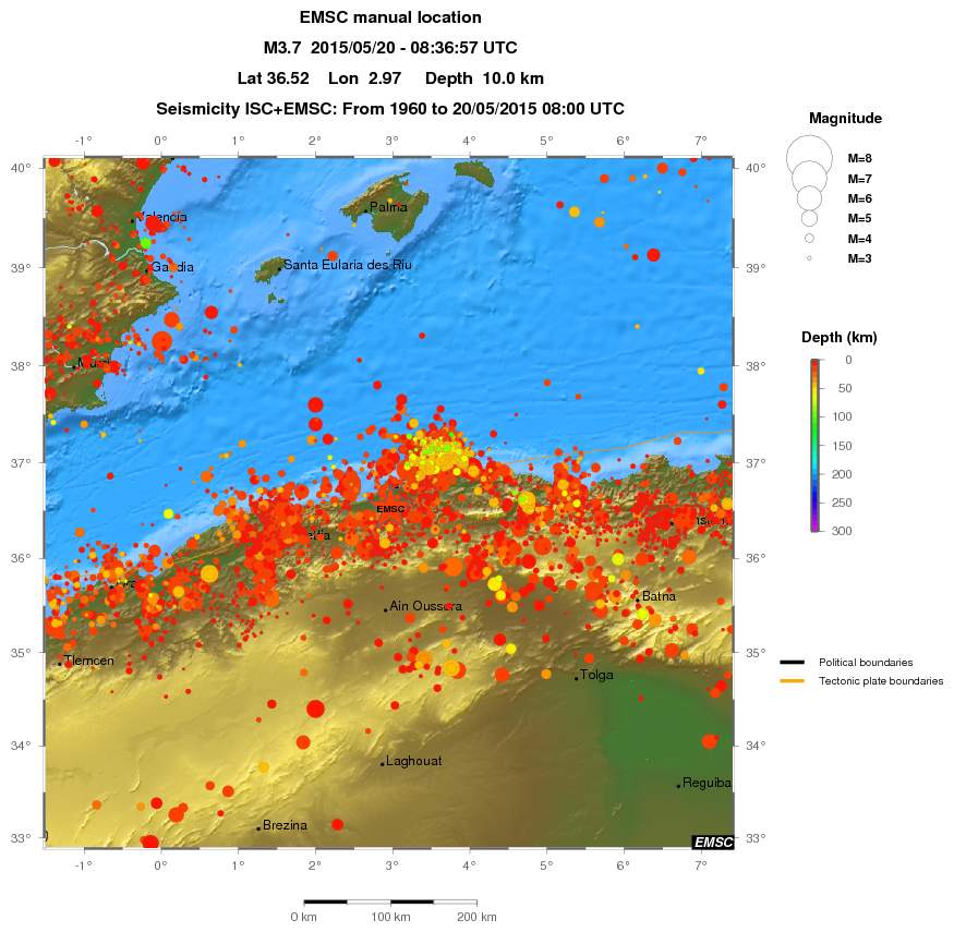 regional depth historical seismicity