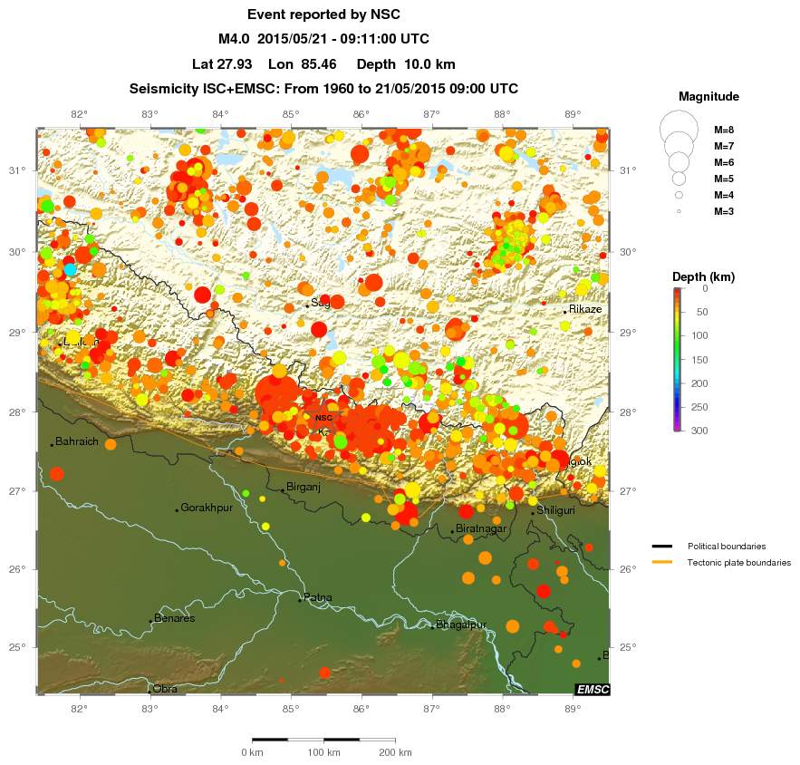 regional depth historical seismicity