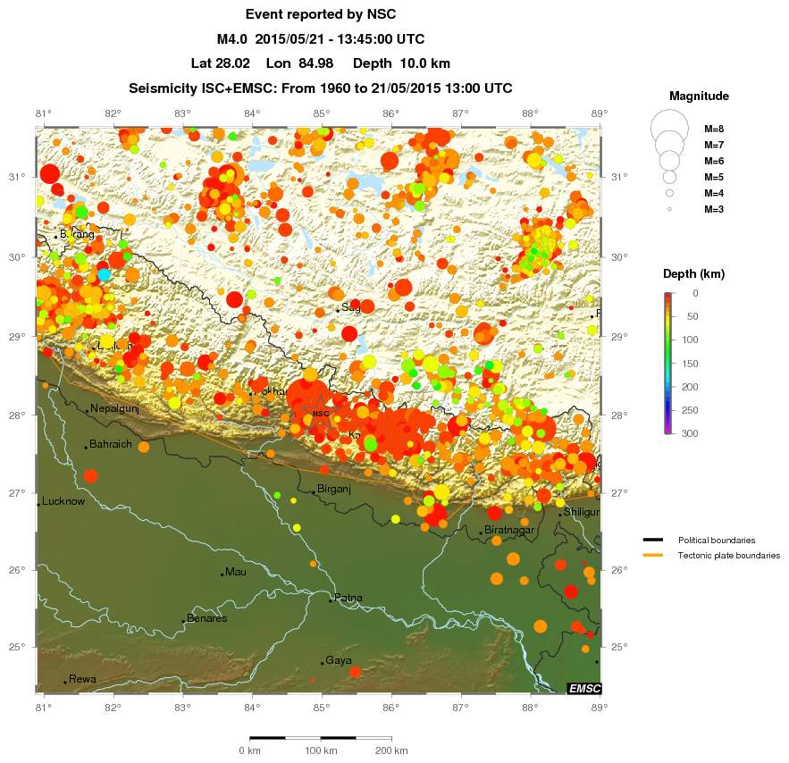 regional depth historical seismicity