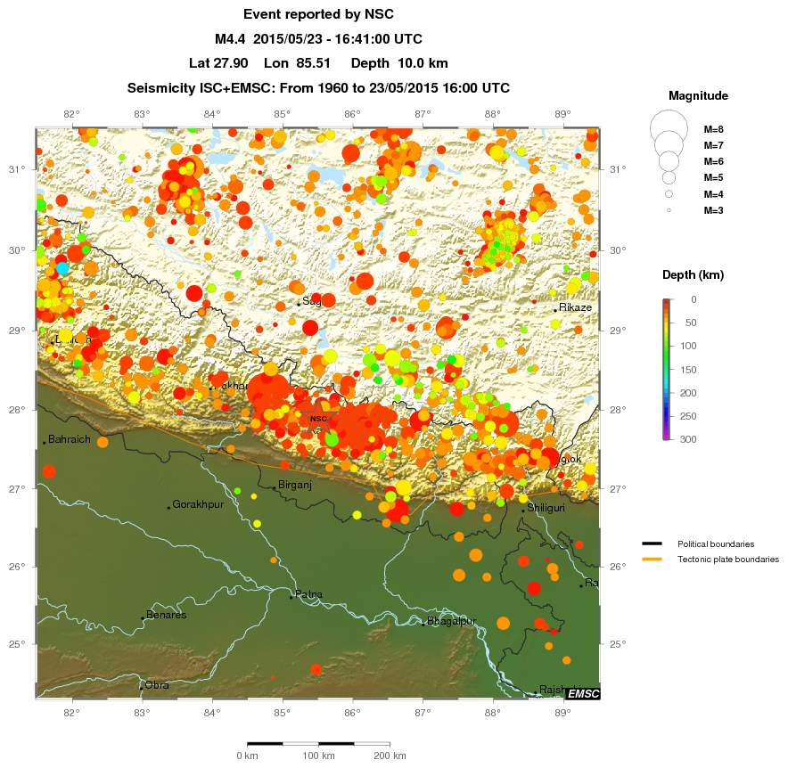 regional depth historical seismicity