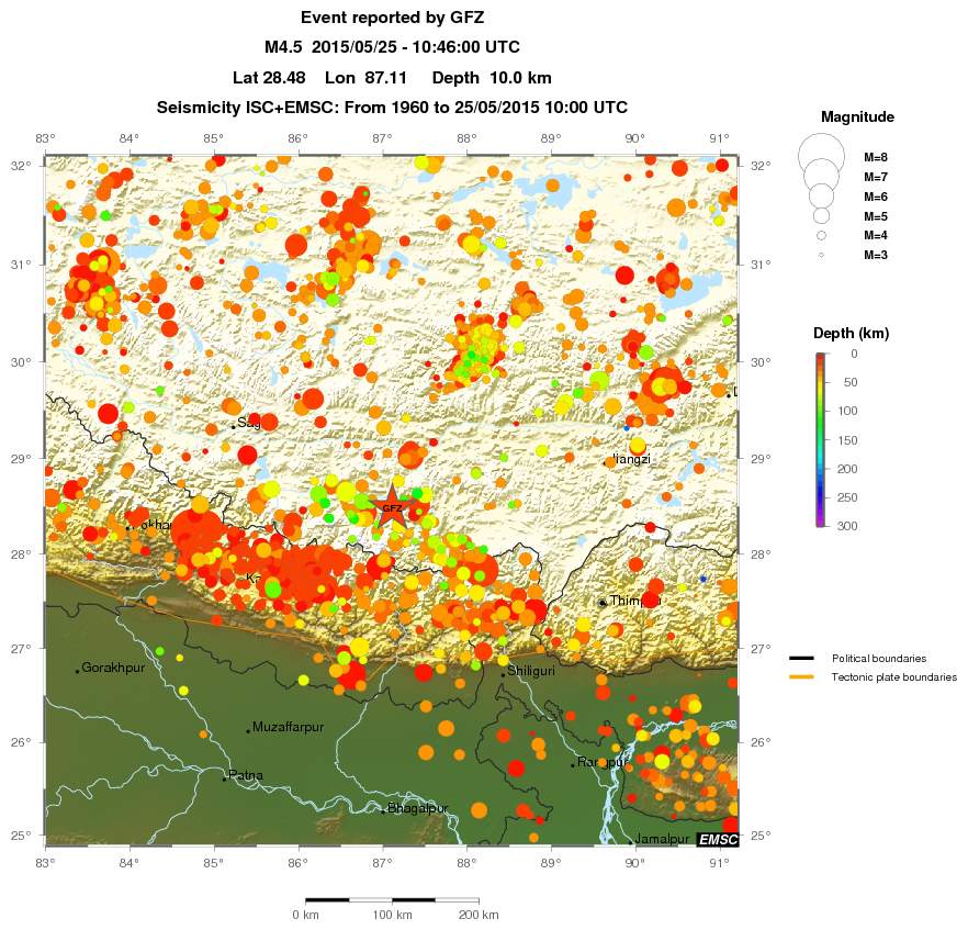 regional depth historical seismicity
