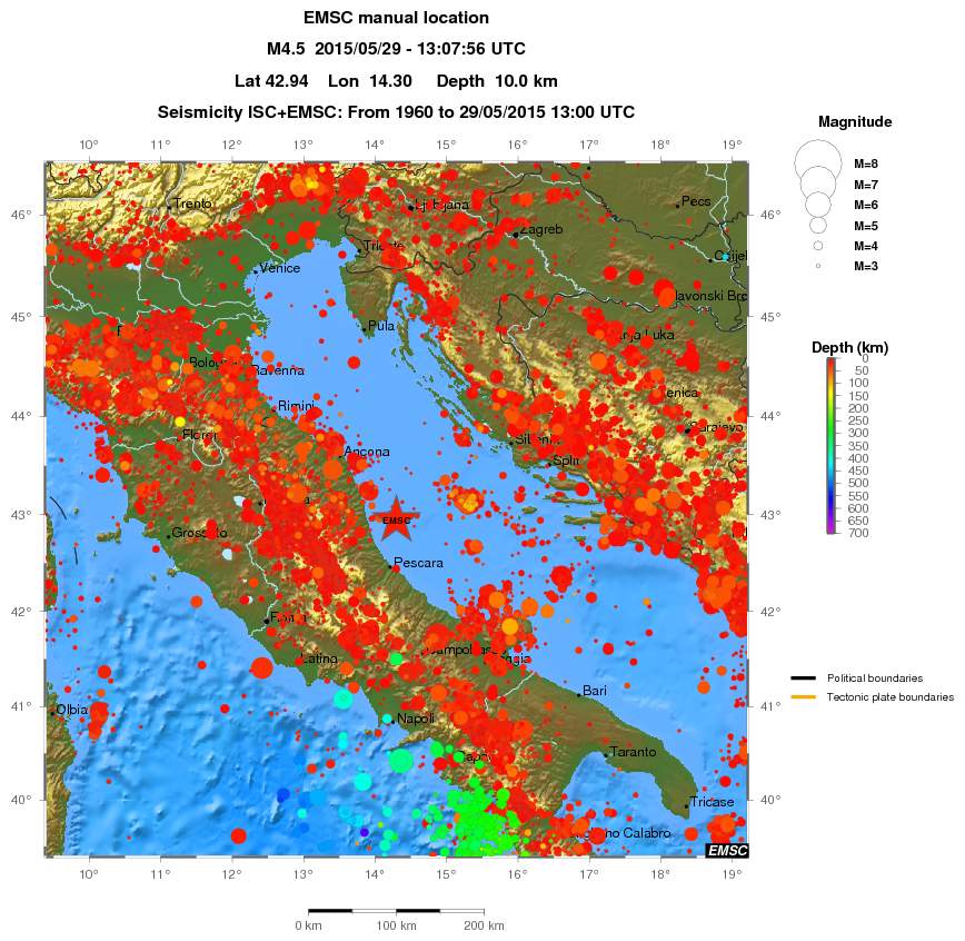 regional depth historical seismicity
