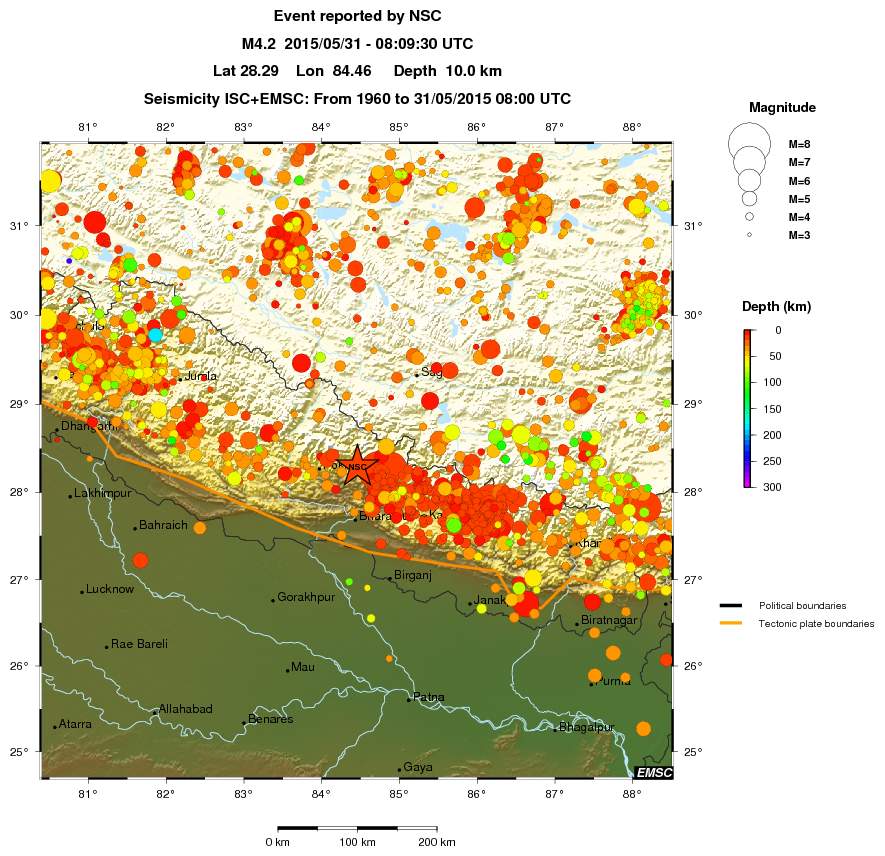 regional depth historical seismicity
