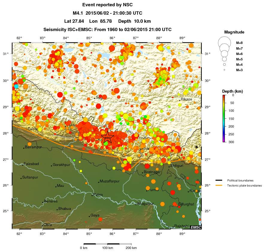 regional depth historical seismicity