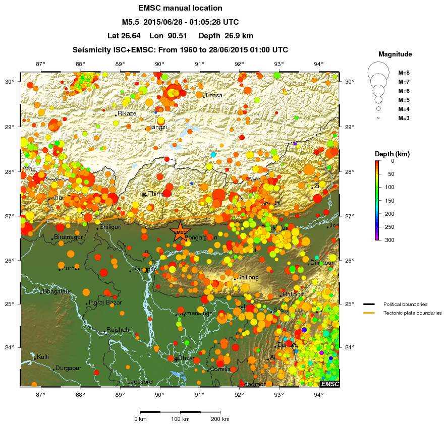 regional depth historical seismicity