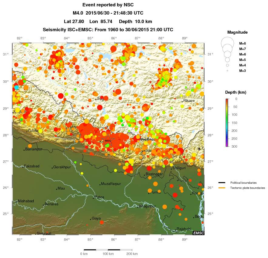 regional depth historical seismicity