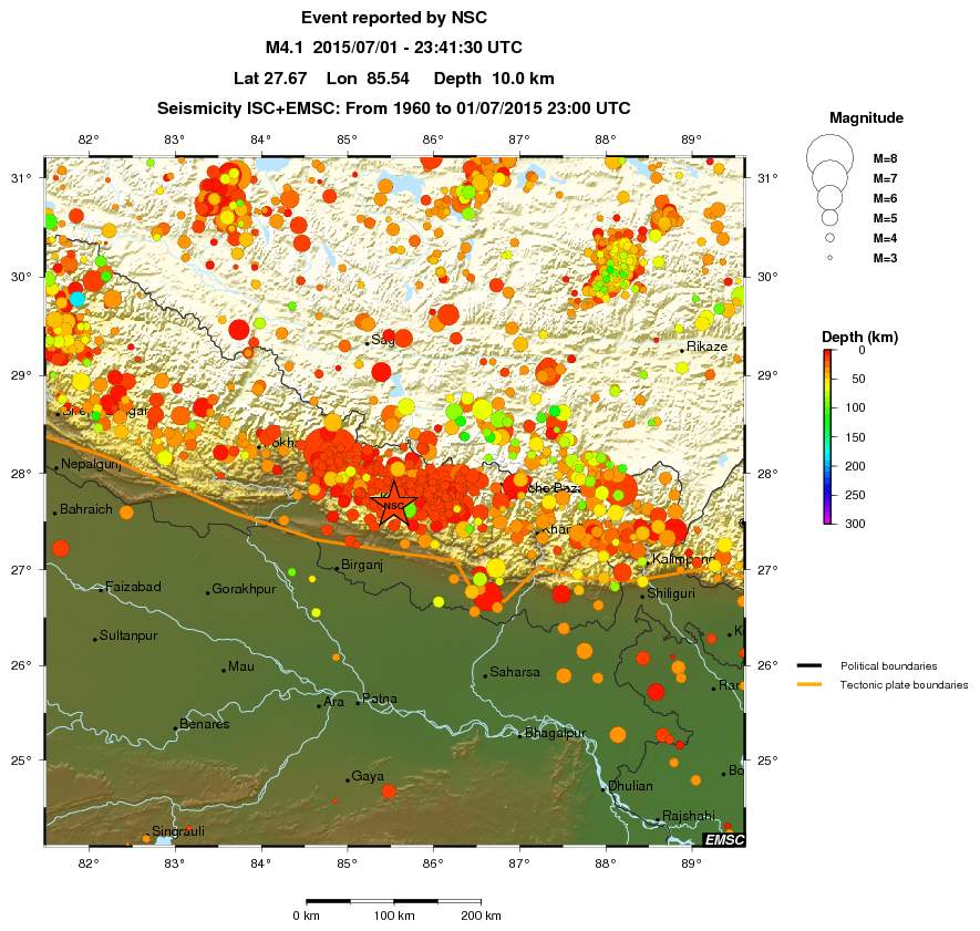 regional depth historical seismicity