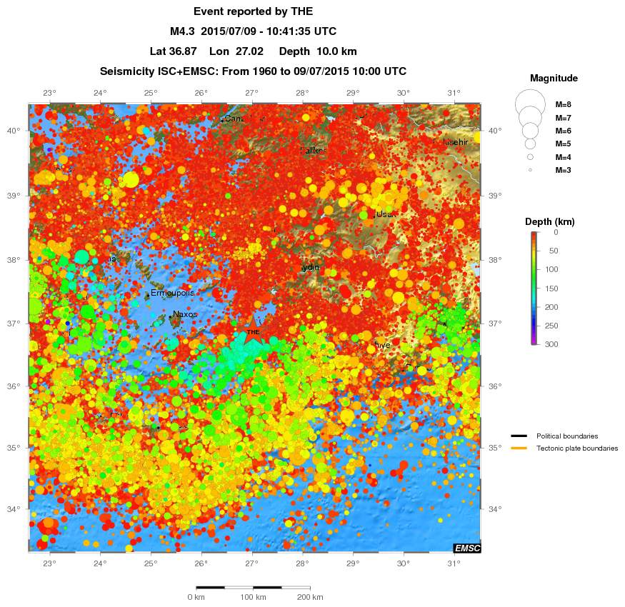 regional depth historical seismicity