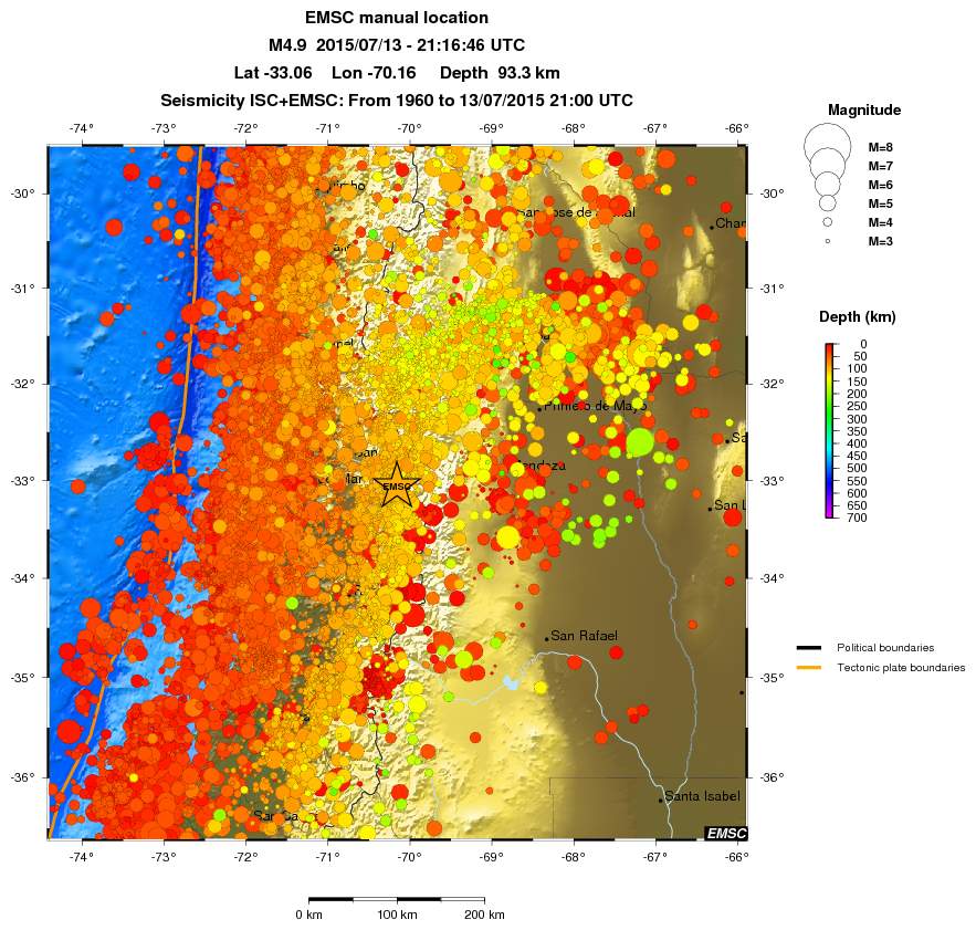 regional depth historical seismicity
