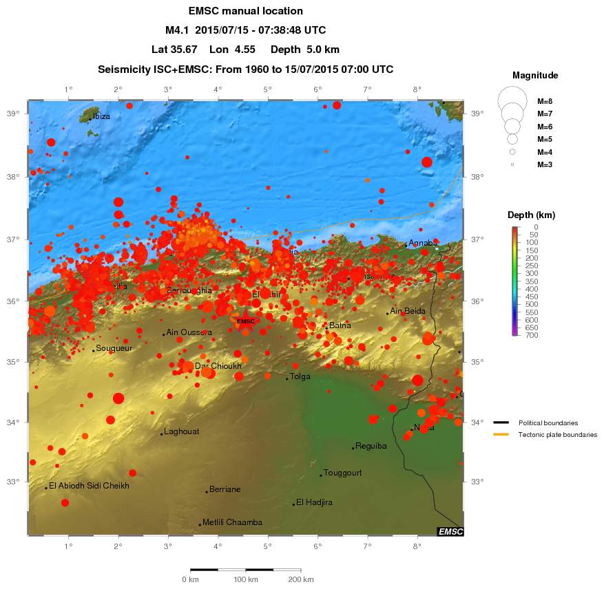 regional depth historical seismicity