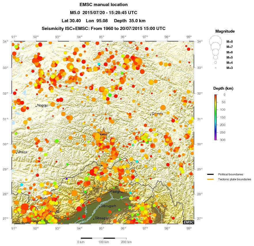 regional depth historical seismicity