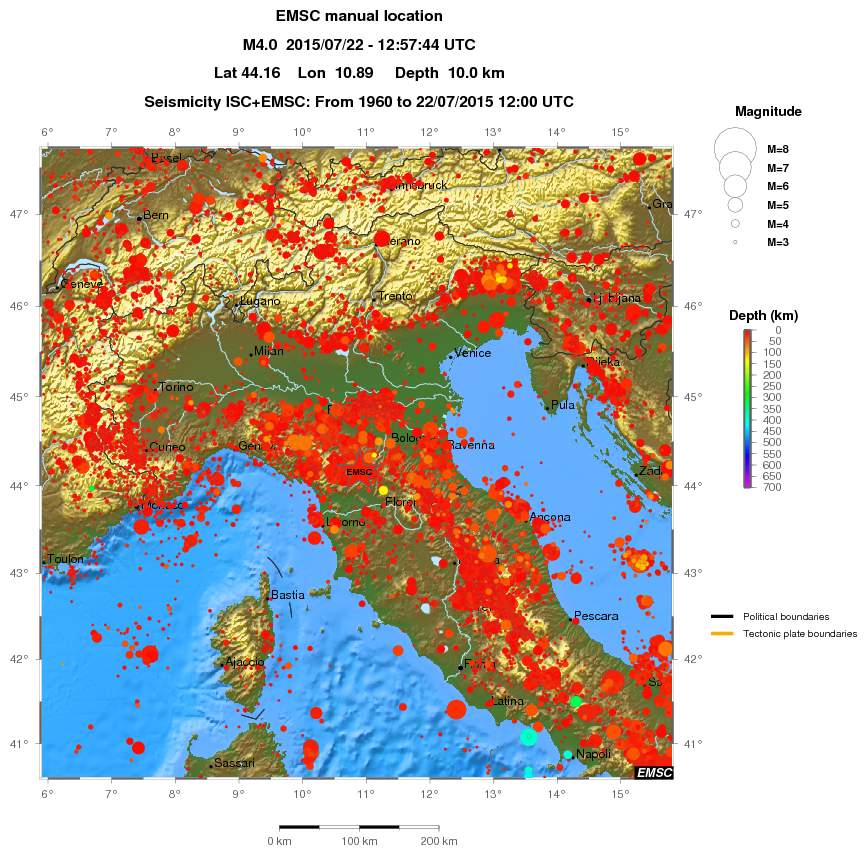 regional depth historical seismicity