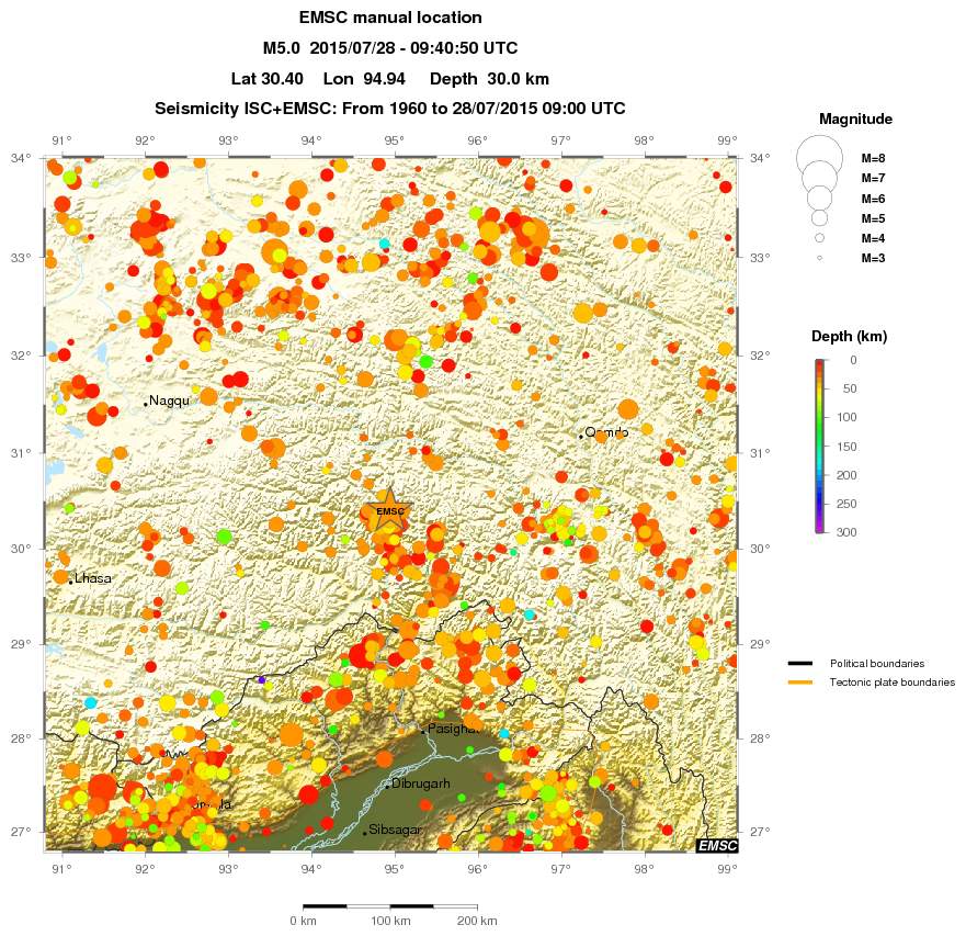 regional depth historical seismicity